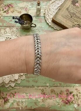 Vintage FAS Sterling Silver 925 Diamond Illusion Tennis Bracelet Leaf Link 7 18g